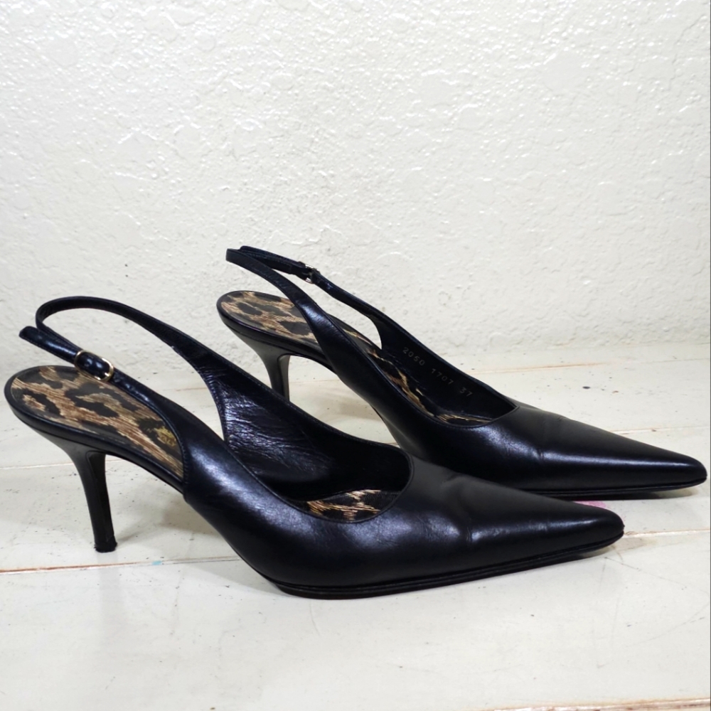 Dolce & Gabbana Heels Women's 37/7 BlackSuede Animal Print Open Toe Slingback